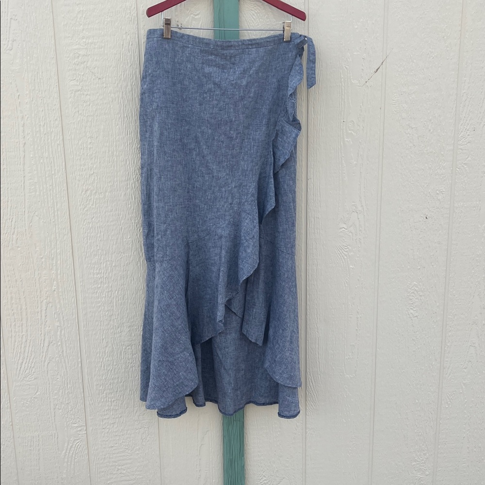 Express ruffled faux wrap linen blend skirt size large